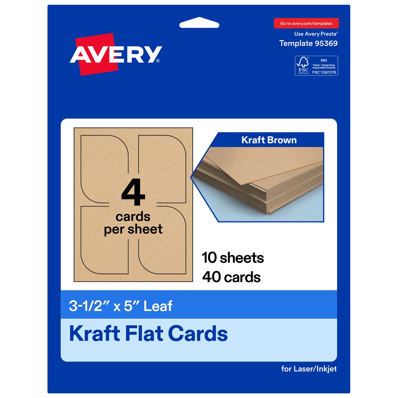 Avery Printable Leaf Flat Cards, 3-1/2" x 5", Matte Kraft Brown Cardstock, Print-to-The-Edge, Laser/Inkjet Printable, 40 Total, Great for Product Branding, Marketing, and More